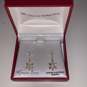 Genuine Stone 18Kt Gold over Sterling Silver Snowflake Earrings
